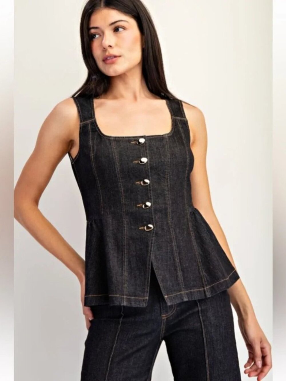 NWT Dark Denim Peplum Vest & Pant Set- Large